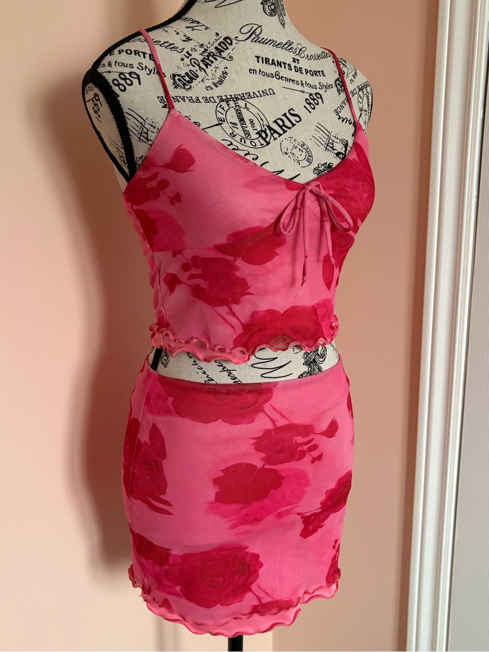 Coral Pink Stretch Top & Skirt Vacation Set - XS